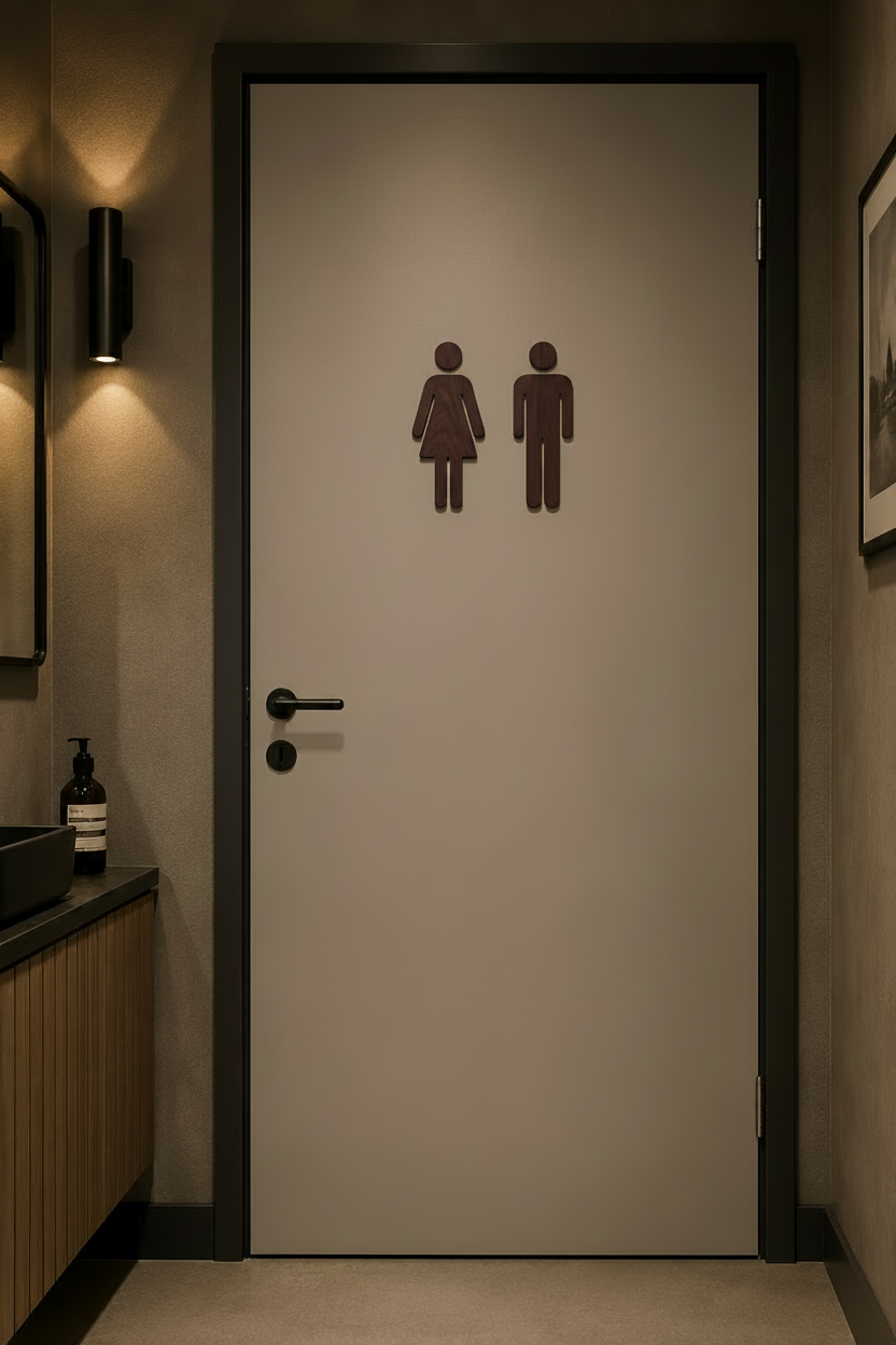WC hahmot puusta. Pähkinävaneri